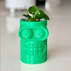 Futurama Bender Planter + Pilea Baby Pup Plant